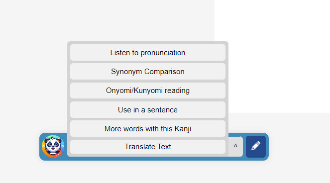 User highlighting Japanese text to access AI features for translation, example sentences, readings, synonyms, and pronunciation.